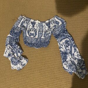Floral Off-Shoulder Blue and White Women's Top